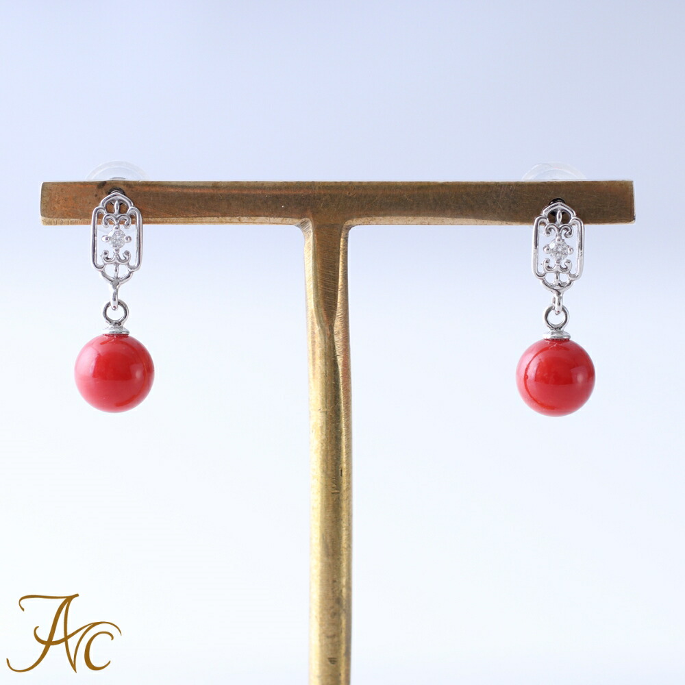 楽天市場】≪1年保証付き≫ 日本産血赤珊瑚＜ドロップ＞K18ピアス