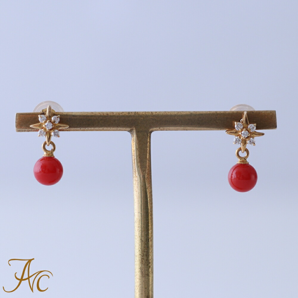 楽天市場】≪1年保証付き≫ 日本産血赤珊瑚＜ドロップ＞K18ピアス