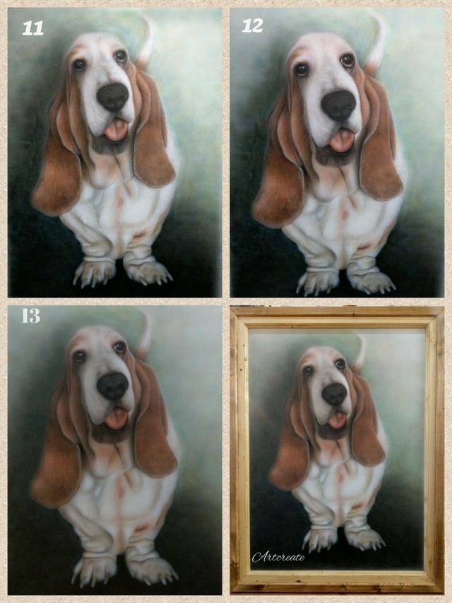 市場 愛犬の似顔絵 木製置物 エアーブラシ 絵画ワンちゃんリアル リアル ワンちゃん時計 木製オーダーペット似顔絵