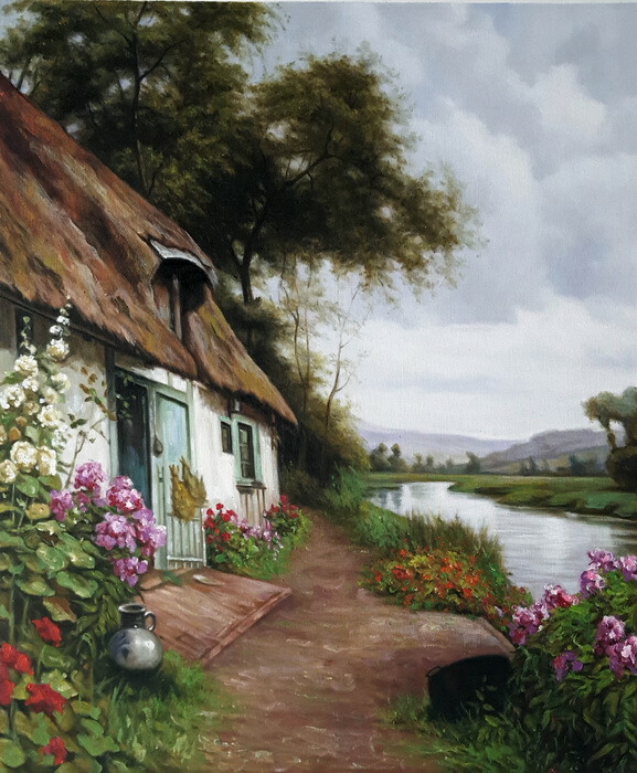 完売 Louis 油絵 Aston 川沿いの家 Knight_ MA730-F12 beonebeobvious.shop
