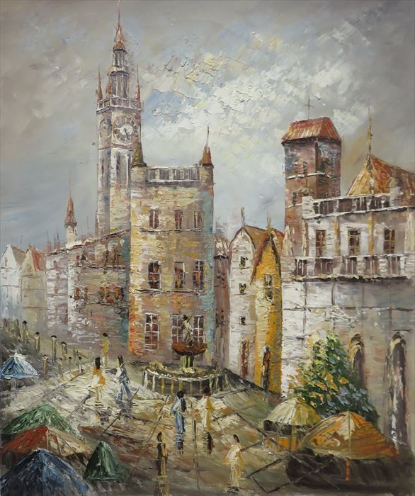 特価油絵　時計台のある風景　A126｜絵画制作専門ユーラシアアート