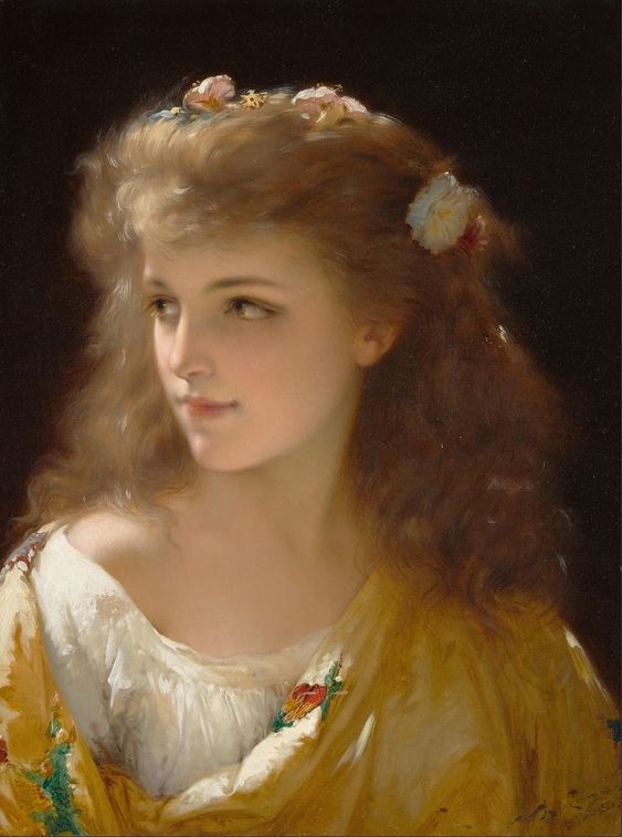 油絵　Pierre Olivier Joseph Coomans_若い女の肖像　MA3181