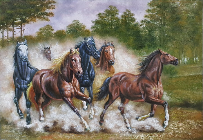 絵画『駆ける馬』ヘイ平山画 楽天市場】漆絵 駆ける八頭の馬 nh83b : 絵画制作専門ユーラシア