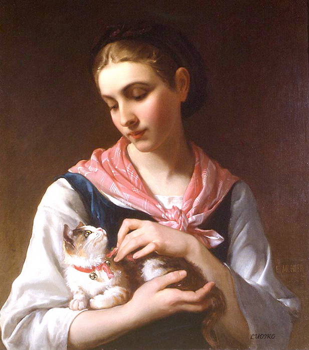 SALE／83%OFF】 油絵 Emile Munierの名作_大好きな子猫 kead.al