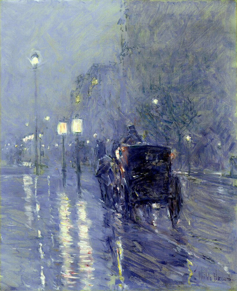 油絵 フレデリック・チャイルド・ハッサム_雨の真夜中　MA3223