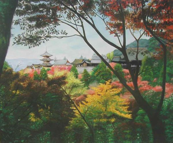特価油絵 秋の清水寺遠景　MA215｜絵画制作専門ユーラシアアート