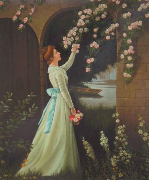 特価油絵 バラと婦人 MA232|絵画制作専門ユーラシアアート