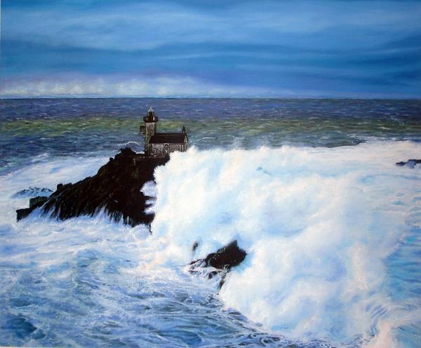 特価油絵 怒涛の海の灯台 2 ma280|絵画制作専門ユーラシアアート