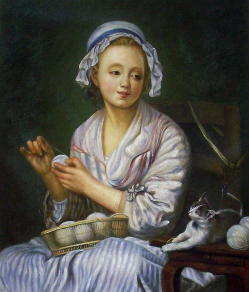 特価油絵 グルーズの名作「糸巻き」　MA411｜絵画制作専門ユーラシアアート