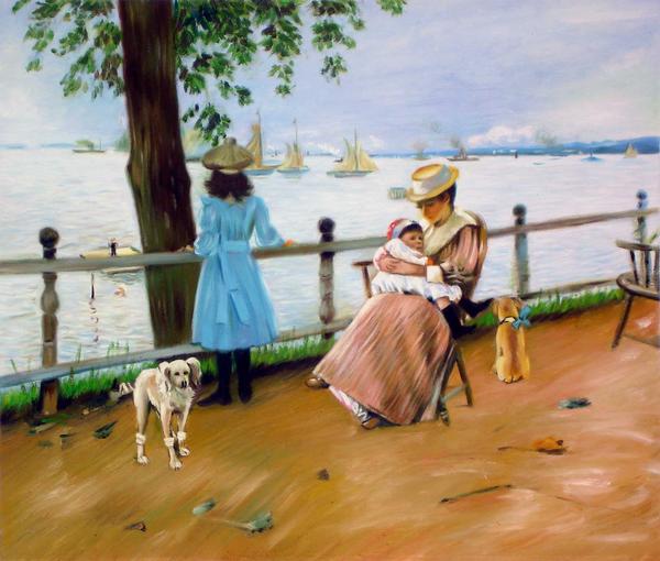 油絵 特価　William Merritt Chaseの名作_海を望む公園でのひと時　ma460｜絵画制作専門ユーラシアアート