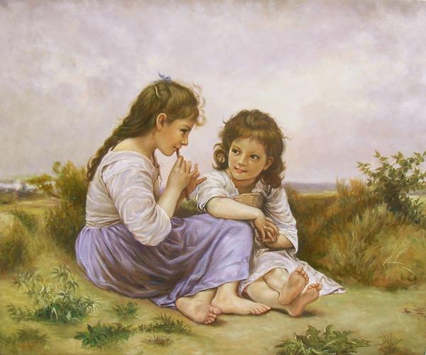 特価油絵 ブーグローの名作「少女の秘め事」　ma463｜絵画制作専門ユーラシアアート