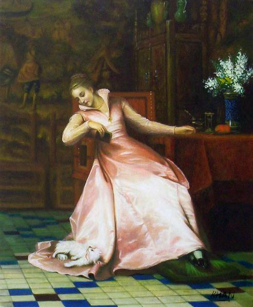 油絵 特価 Pierre Charles Comteの名作_ベスト・フレンド ma476|絵画制作専門ユーラシアアート