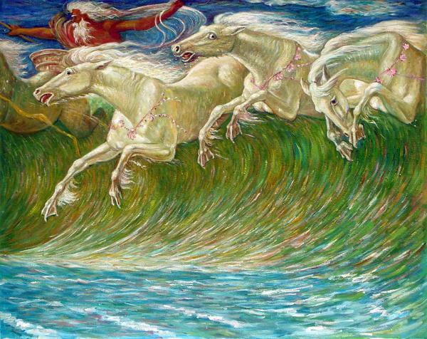 特価油絵 Walter Craneの名作「海神の馬」 ma477|絵画制作専門ユーラシアアート