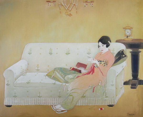 特価油絵 中村大三郎の名作_編物　ma519｜絵画制作専門ユーラシアアート