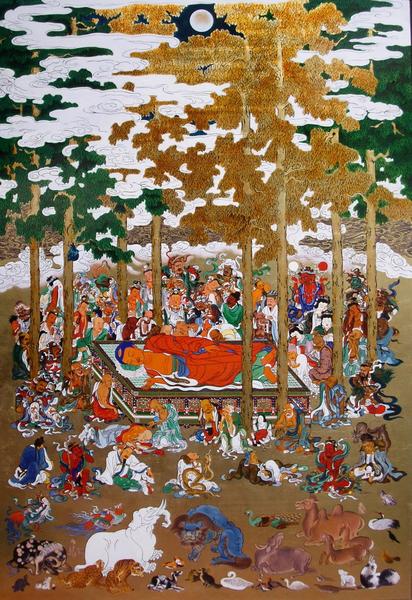 楽天市場】掛け軸 掛軸 釈迦涅槃図 大幅複製仏画 106×203cm 高級桐箱入