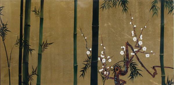 【真作】　円山応挙 「 雨竹風竹図屏風 」　37/180　版画　シール　BK97 楽天市場】漆絵 円山応挙の名作_雨竹風竹(うちくふうちく)図・左