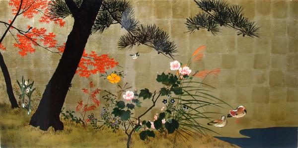 漆絵　横山清暉の名作「四季花鳥図」　nh99