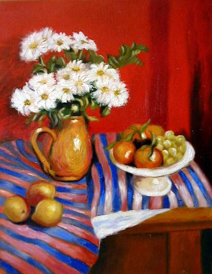 油絵 卓上の花と果物　ma1270｜絵画制作専門ユーラシアアート
