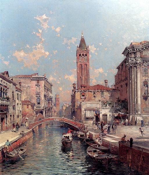 油絵 Unterberger Franz Richard_ ベニスの風景　MA1014｜絵画制作専門ユーラシアアート