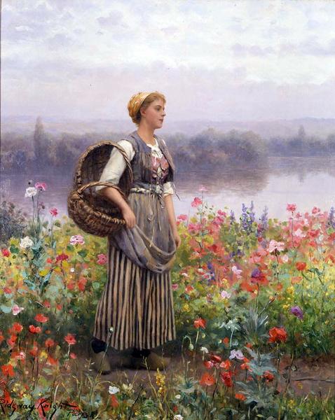 【楽天市場】油絵 ダニエル・リッジウェイ・ナイトの名作_花摘みの女 ma1080：絵画制作専門ユーラシアアート