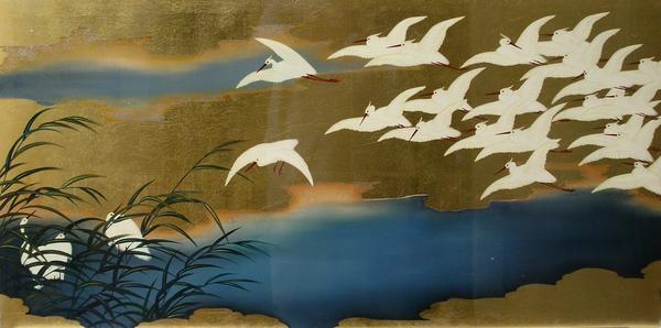 楽天市場】漆絵 円山応挙の名作_雨竹風竹(うちくふうちく)図・左隻