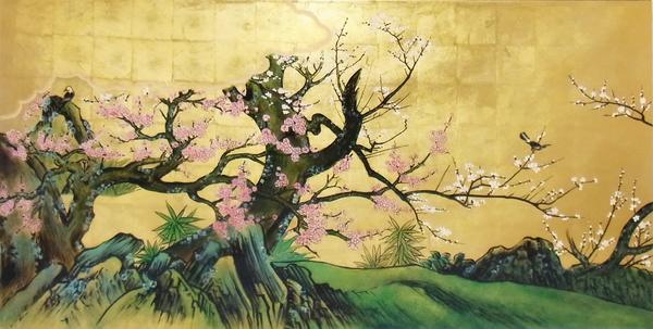 日本画　加山又造　薬師寺散華　木版刷　紅白梅 楽天市場】加山又造 「 紅白梅 」 散華 木版画【中古】 : 内田画廊