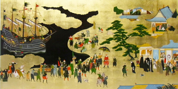 漆絵 狩野内膳の名作_南蛮渡来図 nh100
