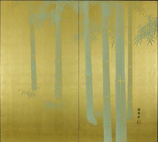 漆絵　小西福年の名作_竹図　nh253