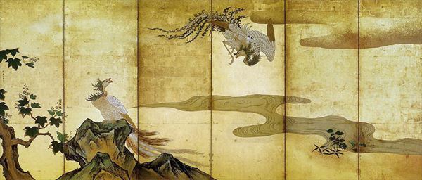 漆絵　狩野探幽の名作_鳳凰図・左隻　NH281L｜絵画制作専門ユーラシアアート