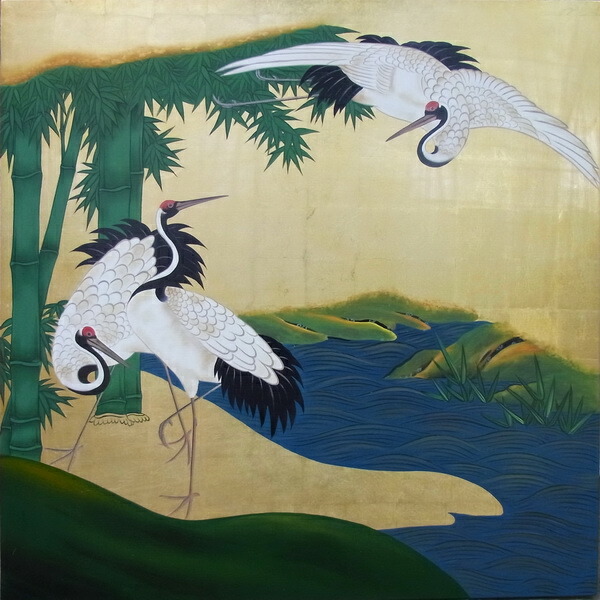 漆絵　竹鶴川図 NH292｜絵画制作専門ユーラシアアート