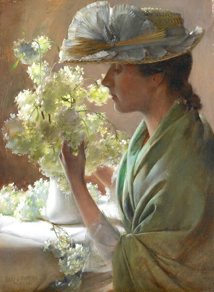 油絵 Charles Courtney Curran_ブーケを持つ女　MA1479