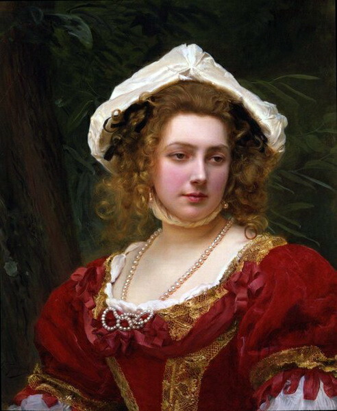 油絵 Gustave Jean Jacquet_赤いドレスの女 アート・美術品・骨董品 ...