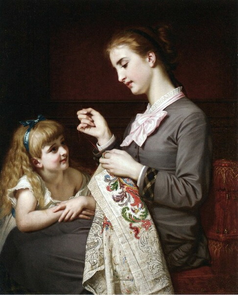 油絵 Hugues Merle_ 刺繍レッスン　ma1558｜絵画制作専門ユーラシアアート