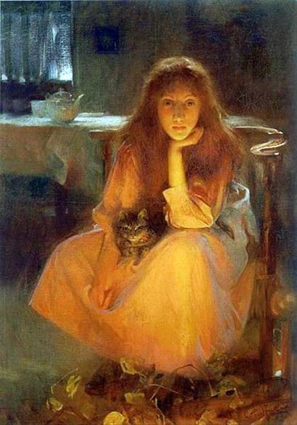 油絵 Arthur Hacker - 暖炉　ma1837｜絵画制作専門ユーラシアアート
