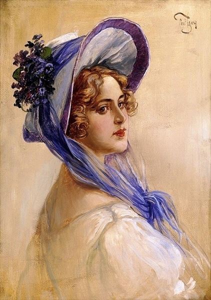 油絵 Carl Zewy_紫の縁がある帽子の少女　ma1872｜絵画制作専門ユーラシアアート