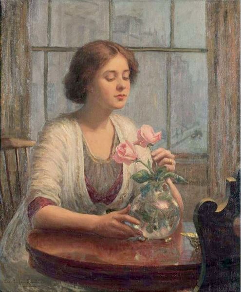 油絵 Edmund Charles Tarbell_ 花と女　MA1939｜絵画制作専門ユーラシアアート
