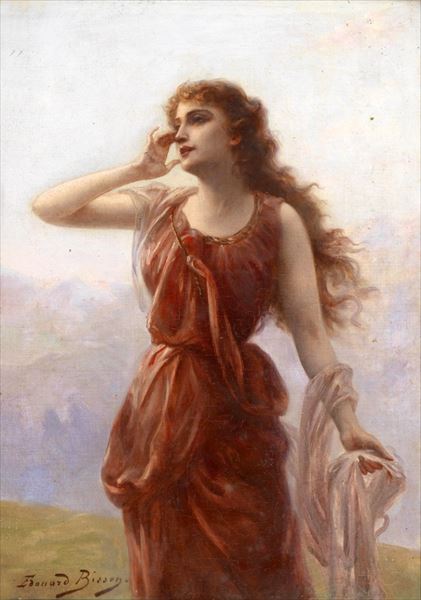 油絵 Edouard Bisson_ 赤いドレスの女　MA1942｜絵画制作専門ユーラシアアート