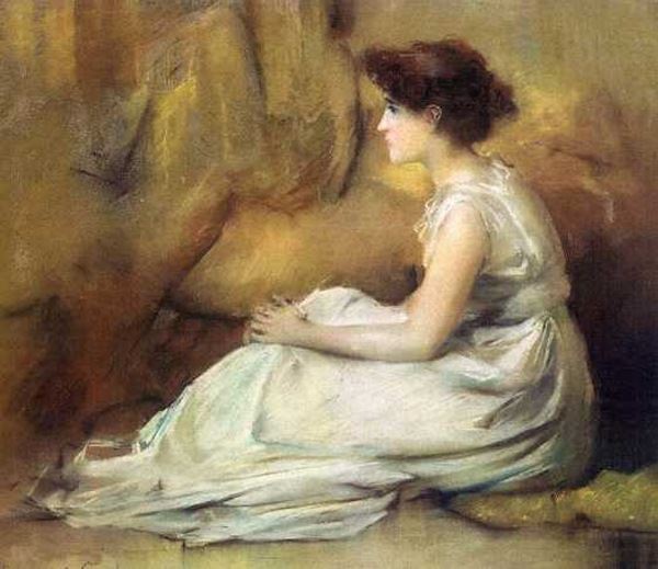 油絵 Francis Coates Jones_ 白衣装の女 MA2006