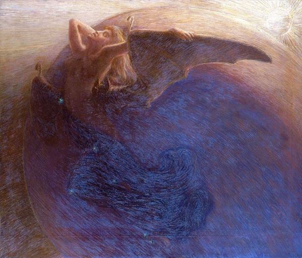 油絵 Gaetano Previati_ 夜明け　MA2045