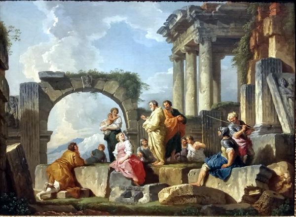 油絵 Giovanni Paolo Panini_ アンティーク遺跡での説教　MA2934｜絵画制作専門ユーラシアアート