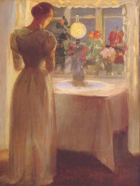 油絵 Anna Ancher_ランプに灯される若い女　MA2488