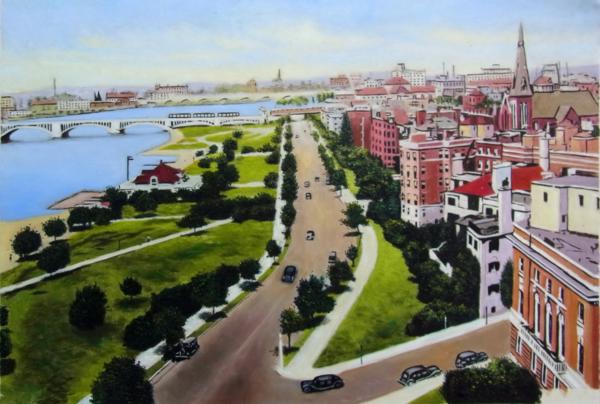 特価油絵 ボストン・チャールズ川の風景　MA325｜絵画制作専門ユーラシアアート