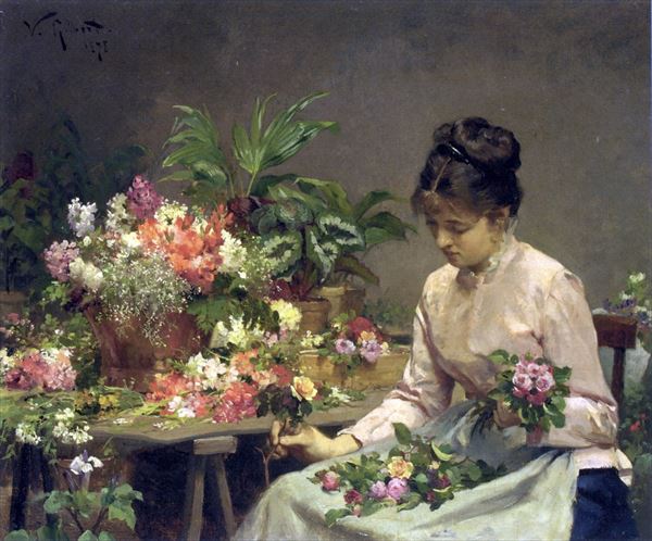 油絵 Victor-Gabriel Gilbert_花売りの女　MA2666｜絵画制作専門ユーラシアアート