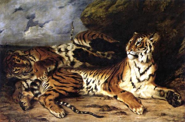 虎と竹の絵柄の石材製円形アート 大橋翠石《猛虎之図屏風》左隻 通期展示 #ŌhashiSuiseki #大橋翠