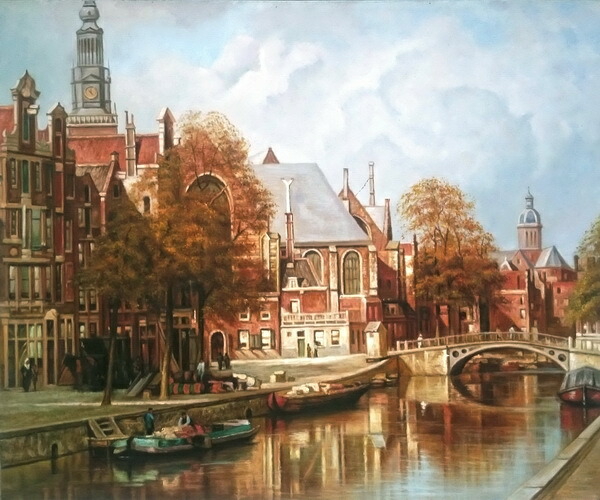 油絵 Klinkenberg Johannes Christiaan Karelの名作_聖ニコラス教会の風景　MA703｜絵画制作専門ユーラシアアート