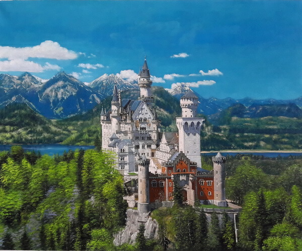 楽天市場】油絵 ノイシュバンシュタイン城の秋 MA1044 : 絵画