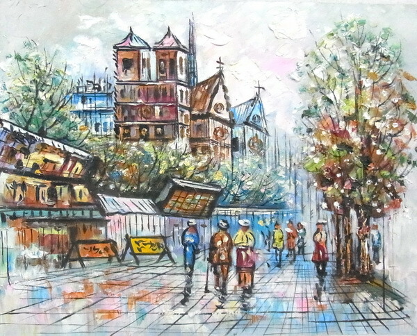 特価油絵 パリの街角　ma1341