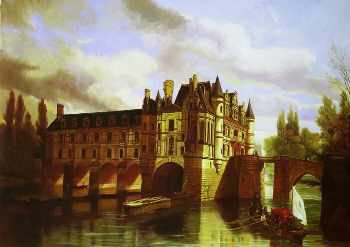 楽天市場】大城真人「 ロワール河のお城 シュノンソー城」 油絵