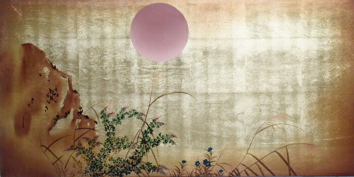 特価漆絵　岸良の名作_満月と秋草 NH24｜絵画制作専門ユーラシアアート
