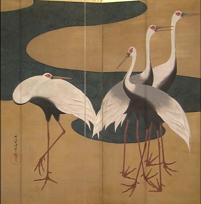 鶴　絵画 楽天市場】漆絵 石田幽汀の名作「群鶴図」右隻 nh210r : 絵画